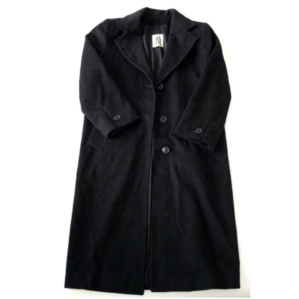Jones New York 100% Wool Women's Long Black Coat LARGE (12-14)